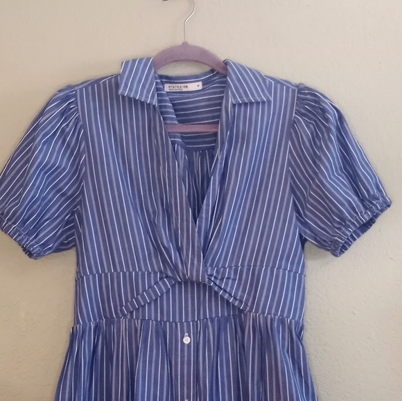Stateside Cotton Made In USA Coastal Nautical Pinstripe Twist Top Button Up Maxi - Picture 5 of 9